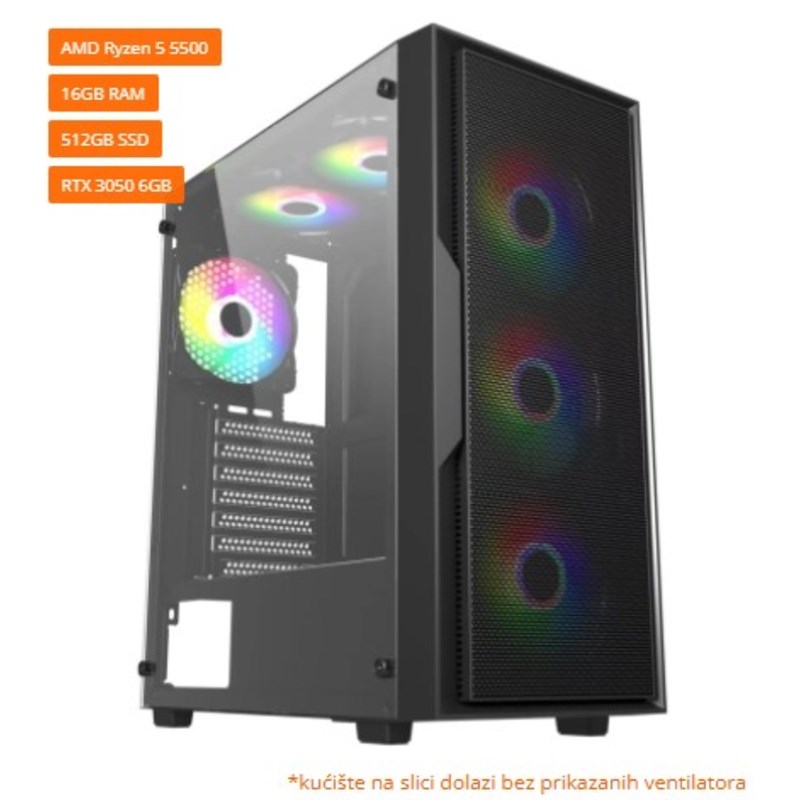 PC GAMING KONFIGURACIJA X PRO / AMD Ryzen 5 5500 AM4 / 16GB RAM / MSI nVidia GeForce RTX 3050 Ventus 2X 6G OC